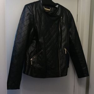 Iman leather jacket with removable faux fur collar